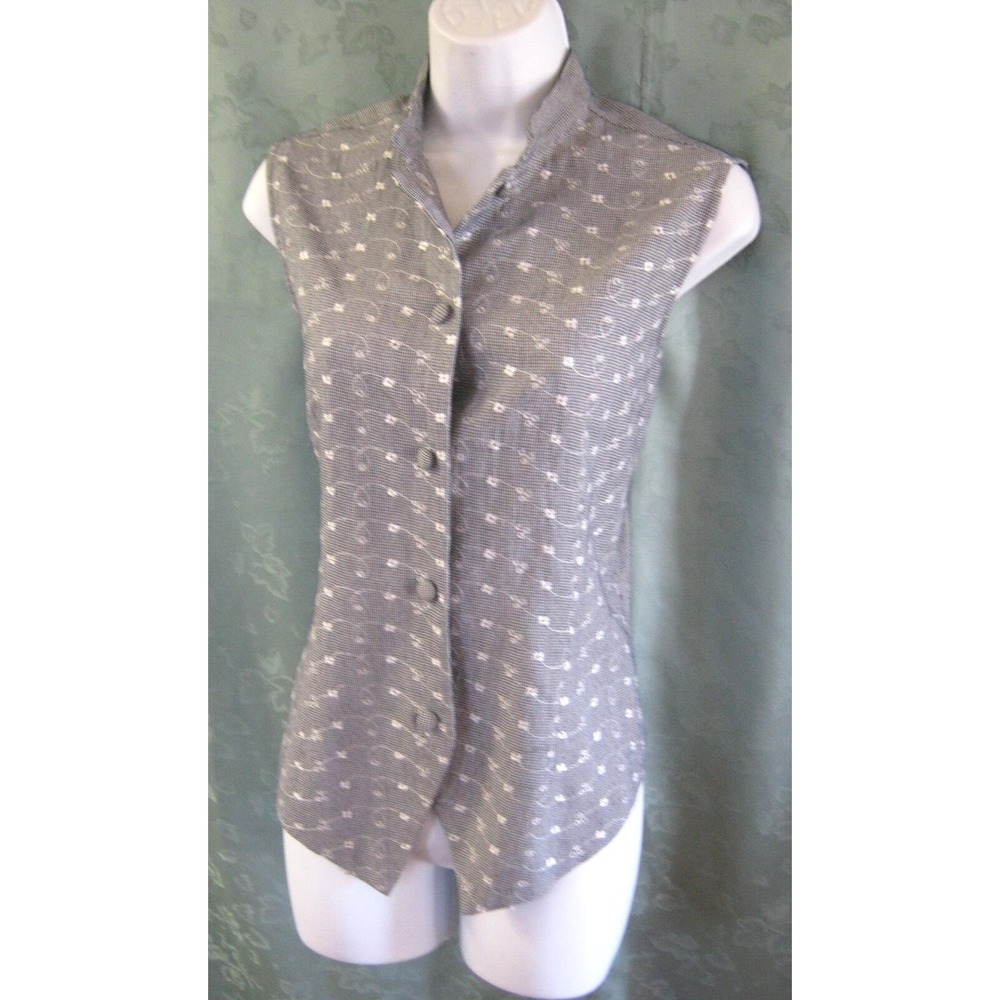 VTG 90's Sleeveless Blouse Size Small Houndstooth & Eyelet Waistcoat Style